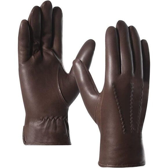 Men's Brown Luxury Italian Cashmere Sheepskin Wool Lined Genuine Leather Gloves - Picture 1 of 7